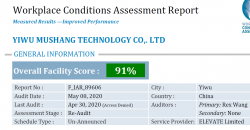 祝義烏市木上電子科技有限公司順利通過ELEVATE審核的WCA驗(yàn)廠并取得91分